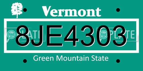 8JE4303 Vermont License Plate