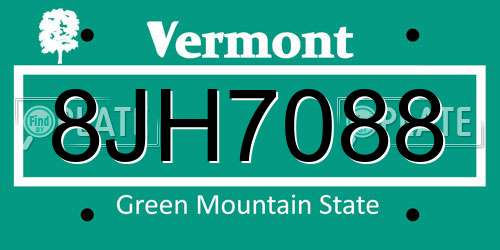 8JH7088 Vermont License Plate