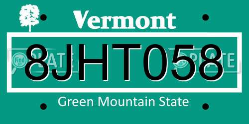 8JHT058 Vermont License Plate