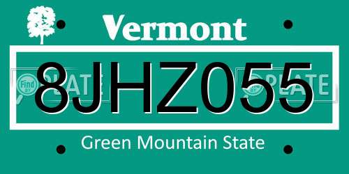 8JHZ055 Vermont License Plate