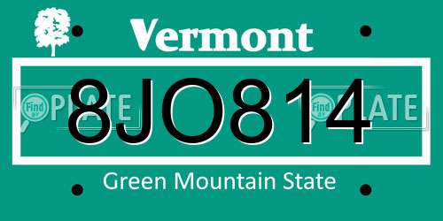 8JO814 Vermont License Plate