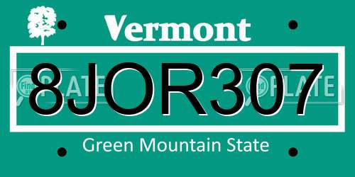 8JOR307 Vermont License Plate