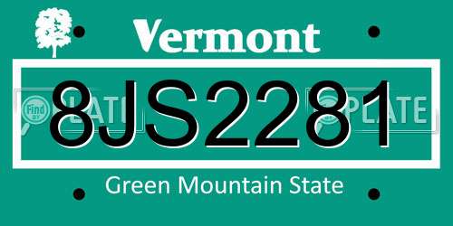 8JS2281 Vermont License Plate