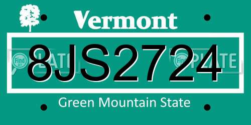 8JS2724 Vermont License Plate