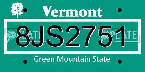 8JS2751 Vermont License Plate