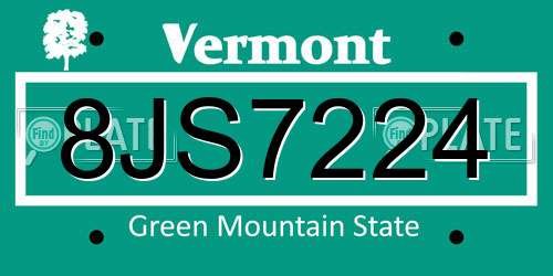 8JS7224 Vermont License Plate