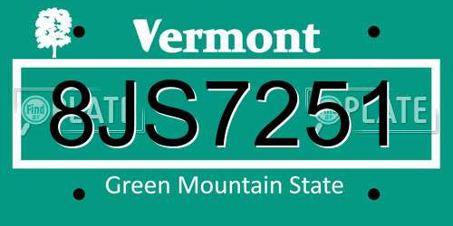 8JS7251 Vermont License Plate