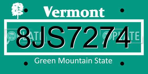 8JS7274 Vermont License Plate