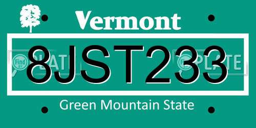 8JST233 Vermont License Plate