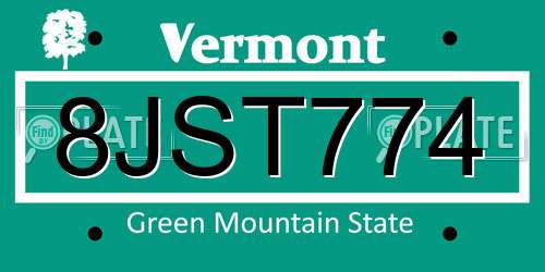 8JST774 Vermont License Plate