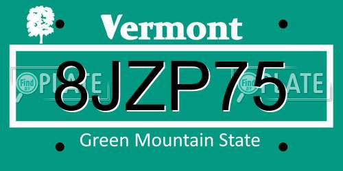 8JZP75 Vermont License Plate