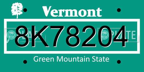 8K78204 Vermont License Plate
