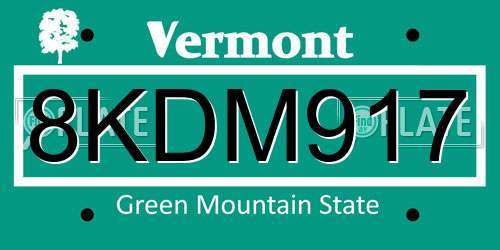 8KDM917 Vermont License Plate