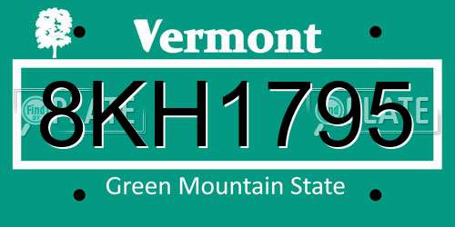 8KH1795 Vermont License Plate