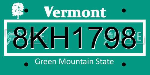 8KH1798 Vermont License Plate