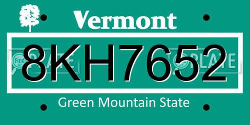 8KH7652 Vermont License Plate