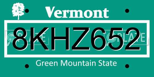 8KHZ652 Vermont License Plate