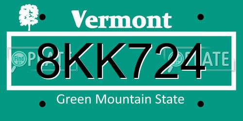 8KK724 Vermont License Plate