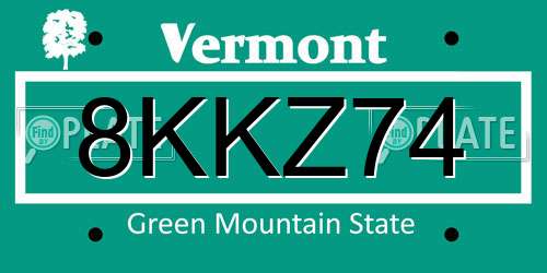 8KKZ74 Vermont License Plate