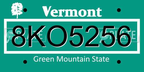 8KO5256 Vermont License Plate