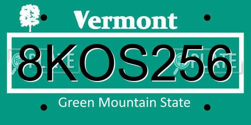 8KOS256 Vermont License Plate