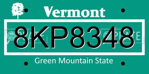 8KP8348 Vermont License Plate