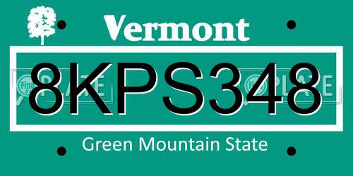 8KPS348 Vermont License Plate