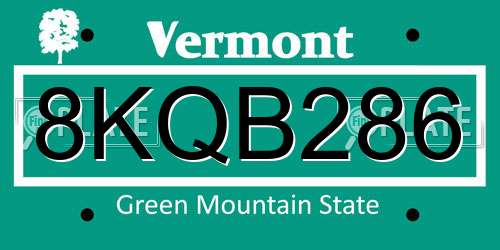 8KQB286 Vermont License Plate