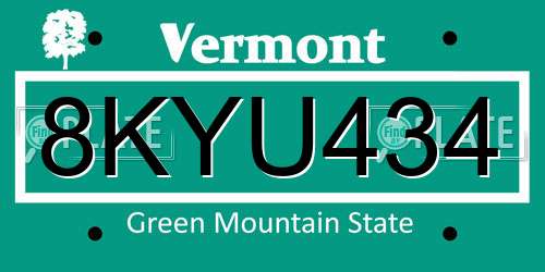 8KYU434 Vermont License Plate