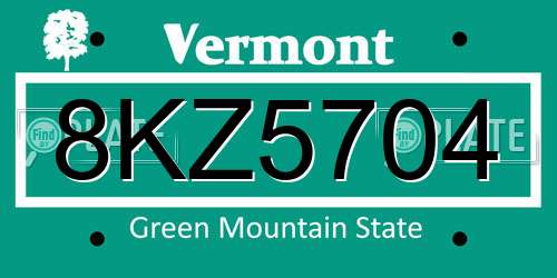 8KZ5704 Vermont License Plate