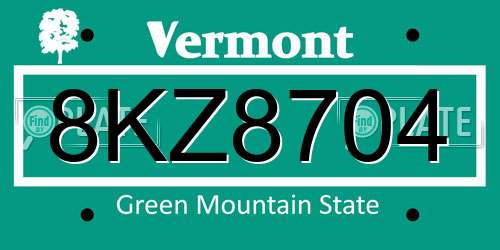8KZ8704 Vermont License Plate