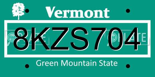 8KZS704 Vermont License Plate