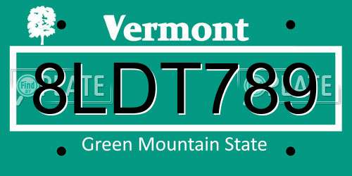 8LDT789 Vermont License Plate