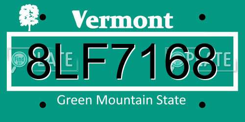 8LF7168 Vermont License Plate