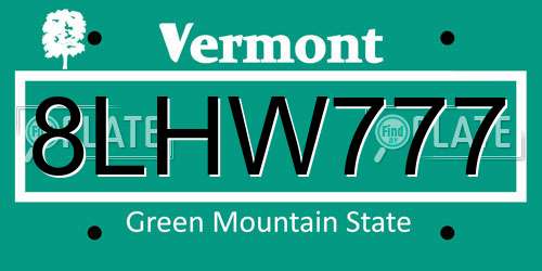 8LHW777 Vermont License Plate