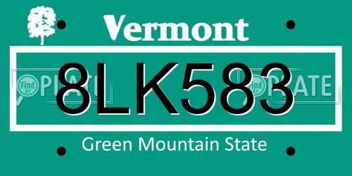 8LK583 Vermont License Plate