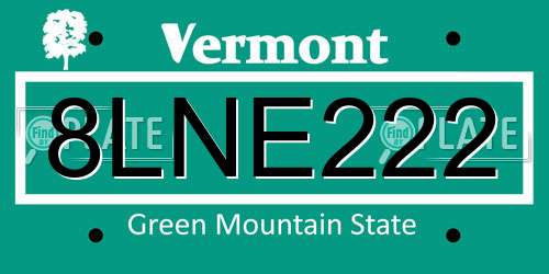 8LNE222 Vermont License Plate