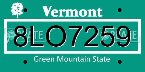 8LO7259 Vermont License Plate