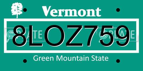 8LOZ759 Vermont License Plate