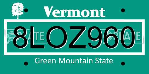 8LOZ960 Vermont License Plate