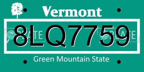 8LQ7759 Vermont License Plate