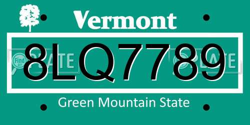 8LQ7789 Vermont License Plate