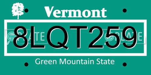 8LQT259 Vermont License Plate