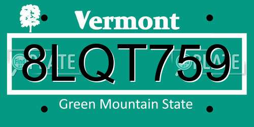 8LQT759 Vermont License Plate