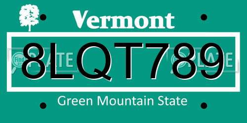 8LQT789 Vermont License Plate