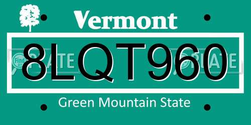 8LQT960 Vermont License Plate