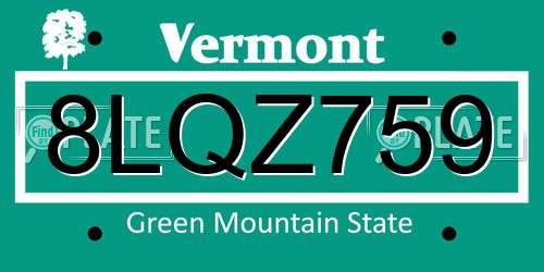 8LQZ759 Vermont License Plate