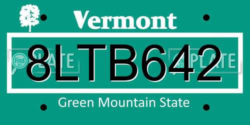 8LTB642 Vermont License Plate