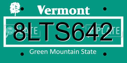 8LTS642 Vermont License Plate