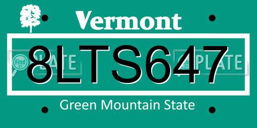 8LTS647 Vermont License Plate